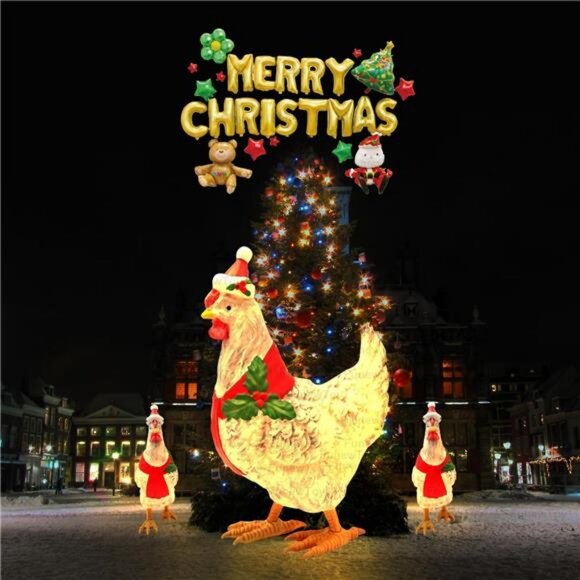 Christmas Chicken Decorations 3D Light Up Chicken with Scarf Patio 15.7'' Sturdy - Picture 4 of 7